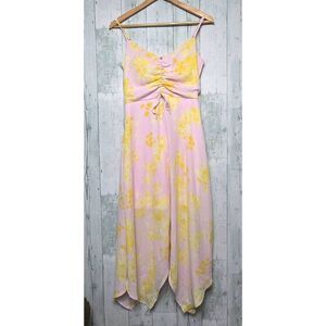 Trixxi Y2K Style Pastel Pink Floral Handkerchief Hem Fairy Garden Girl Midi Dres